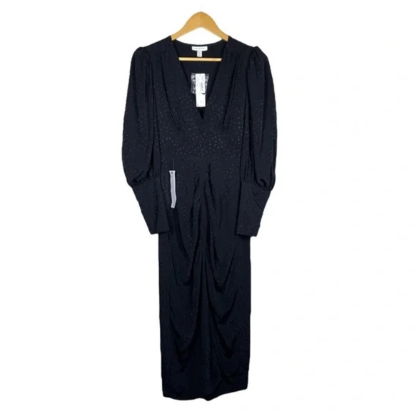 TopShop Ruched Front Jacquard Midi Dress In Black US 4 NWT - Picture 5 of 12